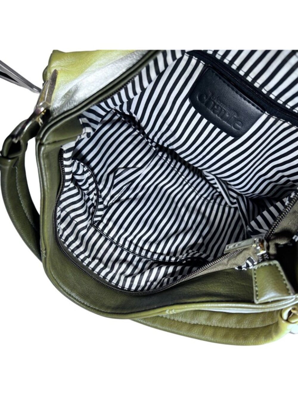 Charming Charlie Womens Green Hobo Handbag Shoulder Bag Purse Striped Lining - Picture 11 of 14